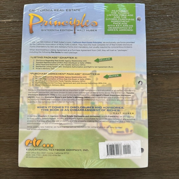 California Real Estate PRINCIPLES sixteenth Edition Walt Huber lose leaf - Picture 2 of 2